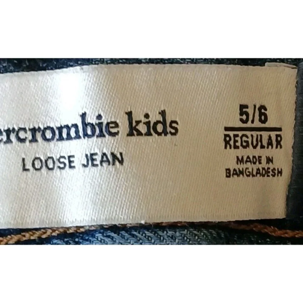 Abercrombie Kids Loose Jeans 5/6 Regular Dark Wash Elastic  Adjustable Waist - Picture 13 of 16